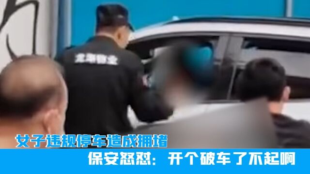 海南女子违规停车造成拥堵,保安怒怼:开个破车了不起啊