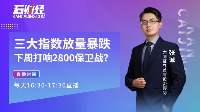 大同证券投顾张诚:三大指数放量暴跌,下周打响2800保卫战?