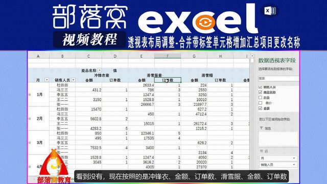 excel透视表布局调整视频:合并带标签单元格增加汇总项目更改名称