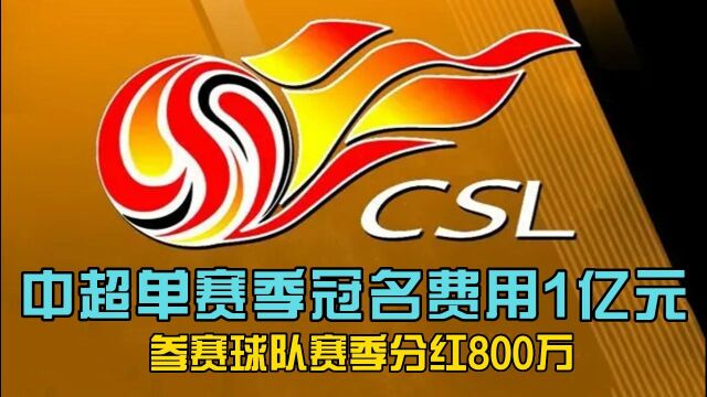 中超单赛季冠名费用1亿元 参赛球队赛季分红800万