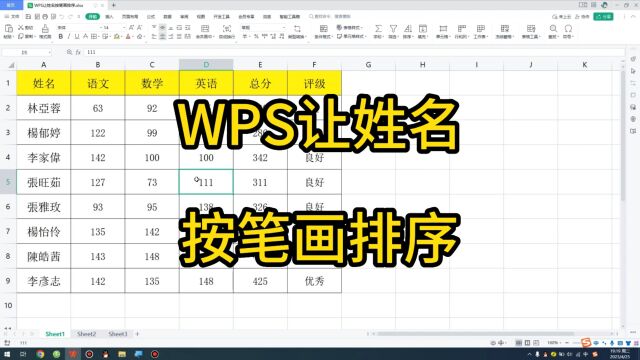 WPS让姓名按笔画排序