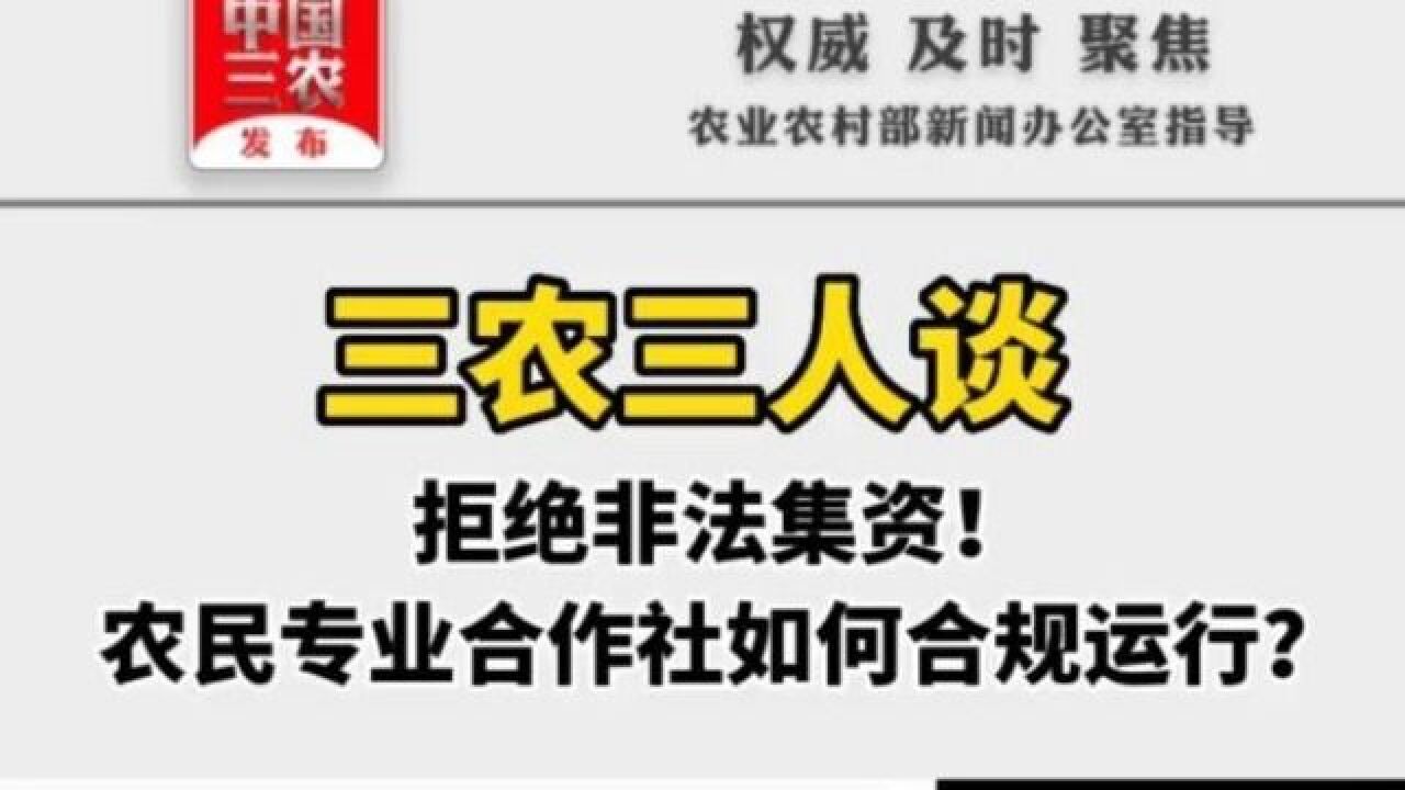 三农三人谈 拒绝非法集资!农民专业合作社如何合规运行?