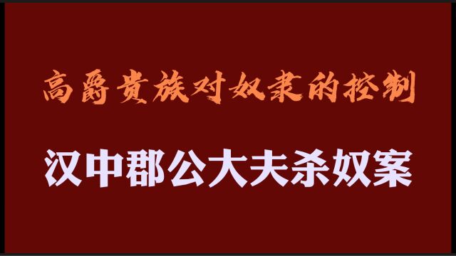 汉中郡公大夫杀奴案:高爵贵族对奴隶的控制