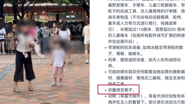 女子带娃携带折叠椅进上海迪士尼,被制止后大喊,园区:明文规定