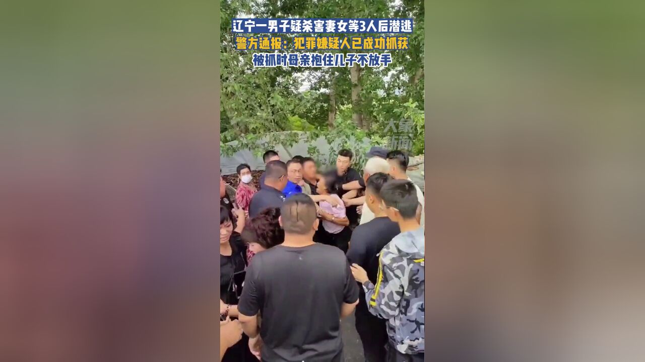 辽宁海城一男子疑杀害妻女等3人后潜逃,7月13日警方通报:犯罪嫌疑人已抓获.被抓时母亲抱住儿子不放手