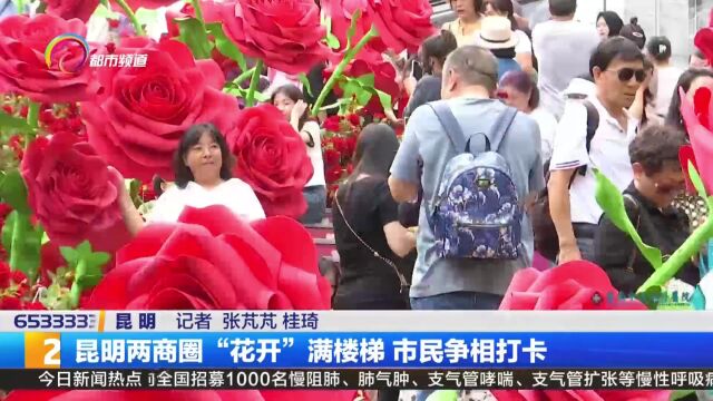 昆明两商圈“花开”满楼梯 市民争相打卡