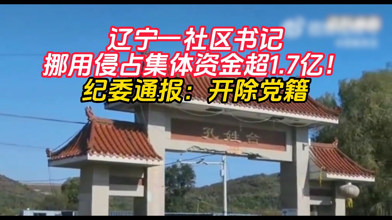 辽宁一社区书记挪用侵占集体资金超1.7亿!纪委通报:开除党籍