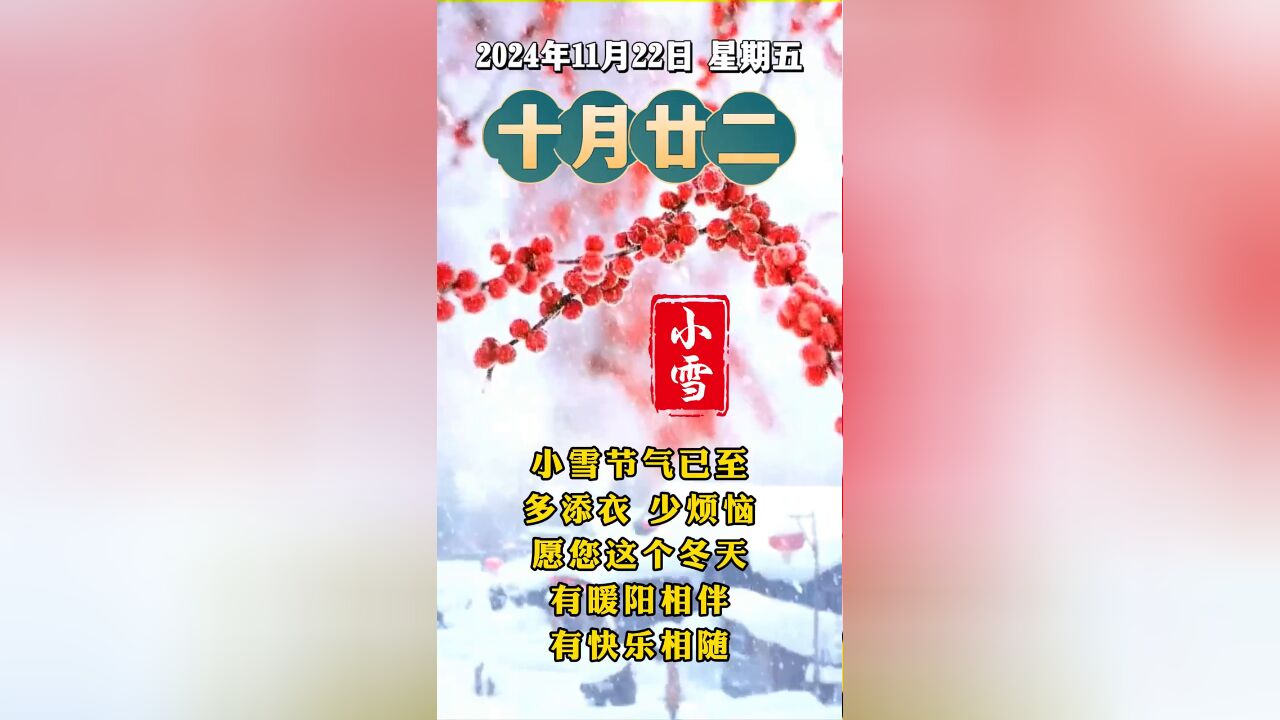 11月22日,十月廿二,小雪节气已至,多添衣,少烦恼