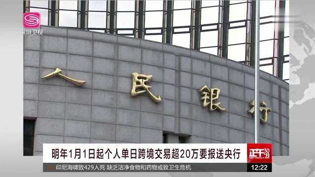 明年1月1日起个人单日跨境交易超20万要报送央行