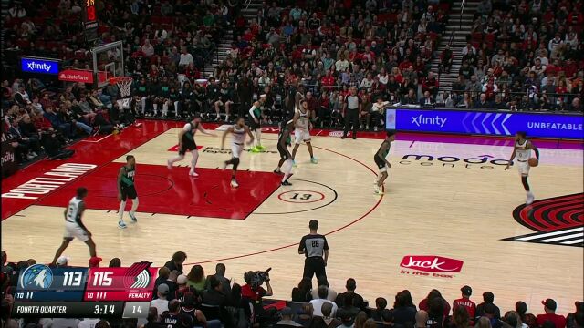 NBA常规赛：森林狼vs开拓者第4节英文原声回放