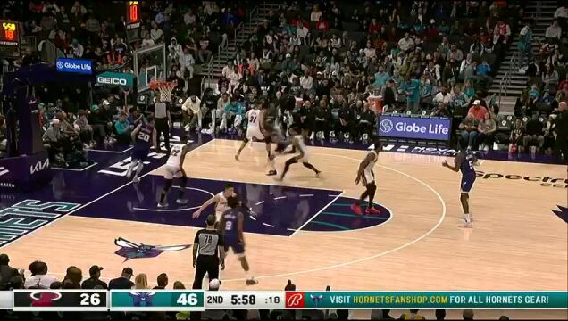 NBA常规赛：热火VS黄蜂第2节英文原声回放