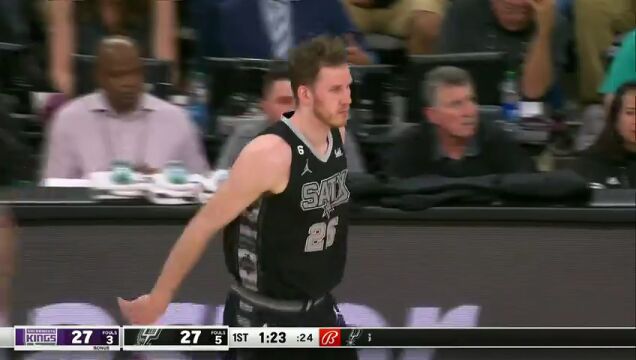 NBA常规赛：国王vs马刺第1节 英文解说回放