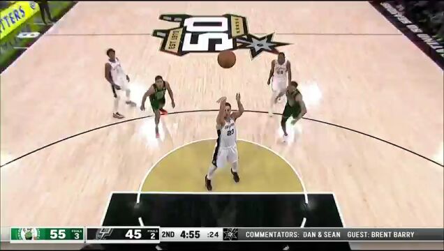 NBA常规赛：凯尔特人vs马刺第2节英文原声回放