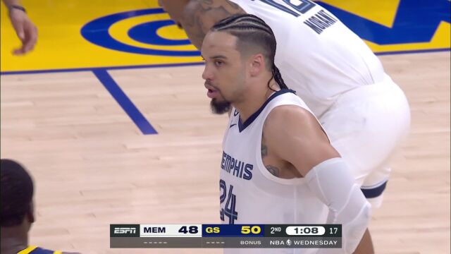 NBA常规赛：灰熊vs勇士第2节英文原声回放
