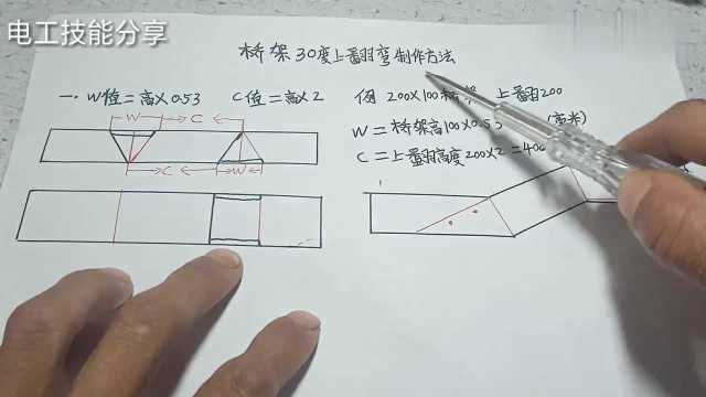 电缆桥架30度上翻弯,过桥弯不会做怎么办?不用怕老电工教给你