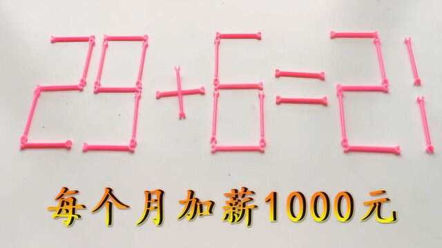 坑人吗?哈尔滨老板:移动1根让29+6=21成立,答对每月加薪1000