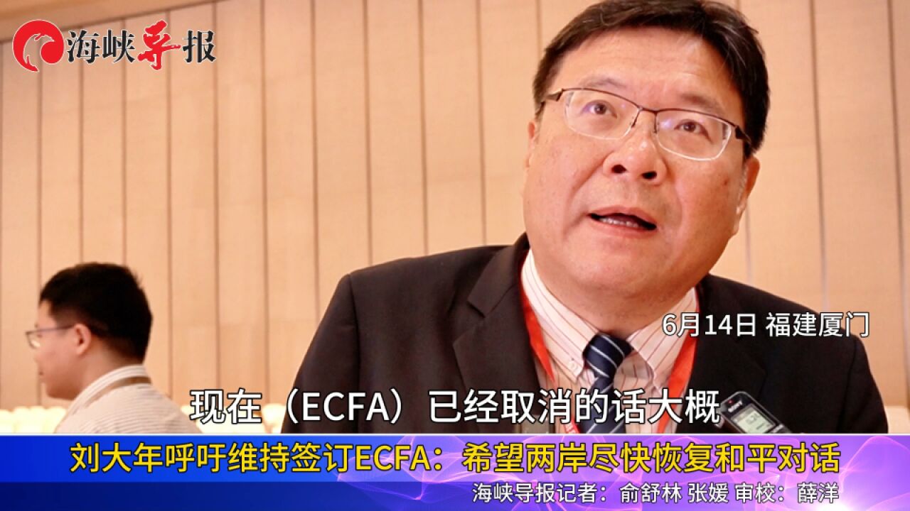 刘大年呼吁维持签订ECFA:希望两岸尽快恢复和平对话