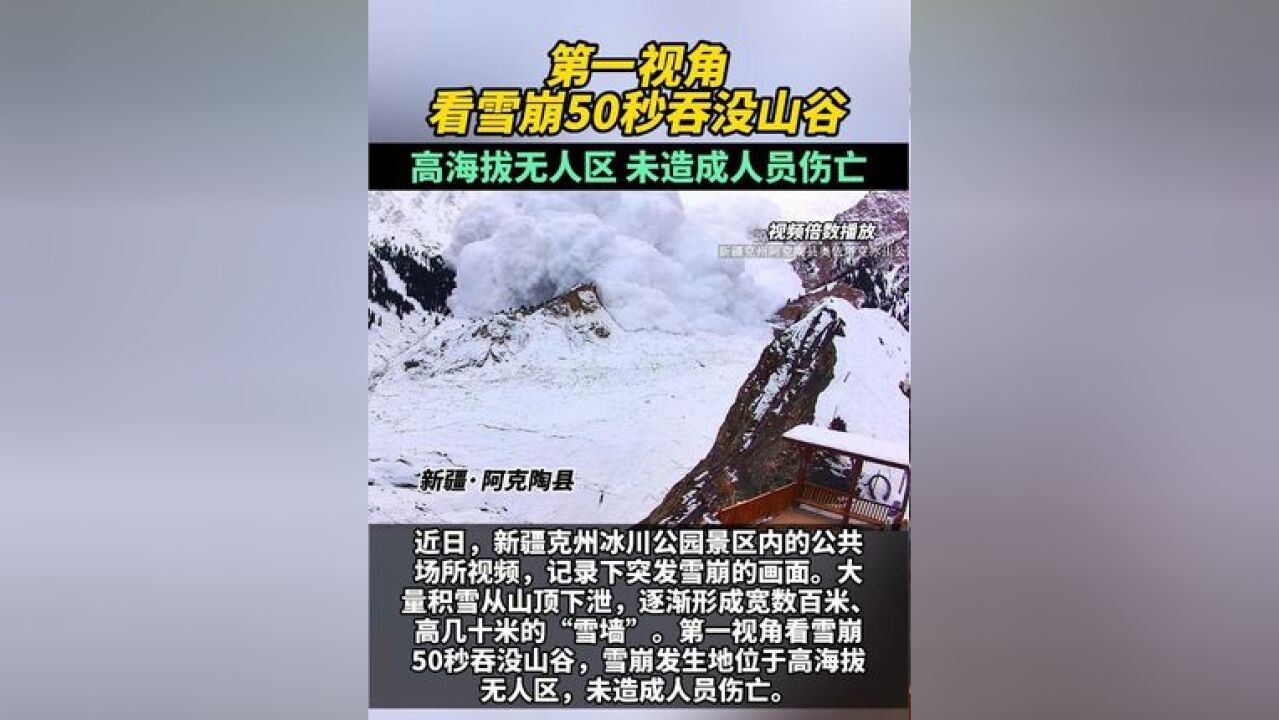 第一视角看雪崩50秒吞没山谷,高海拔无人区,未造成人员伤亡