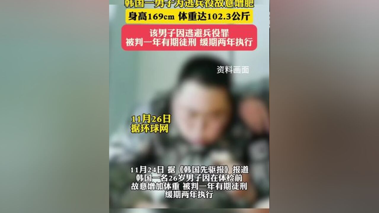 韩国一男子为逃兵役故意增肥,被判刑