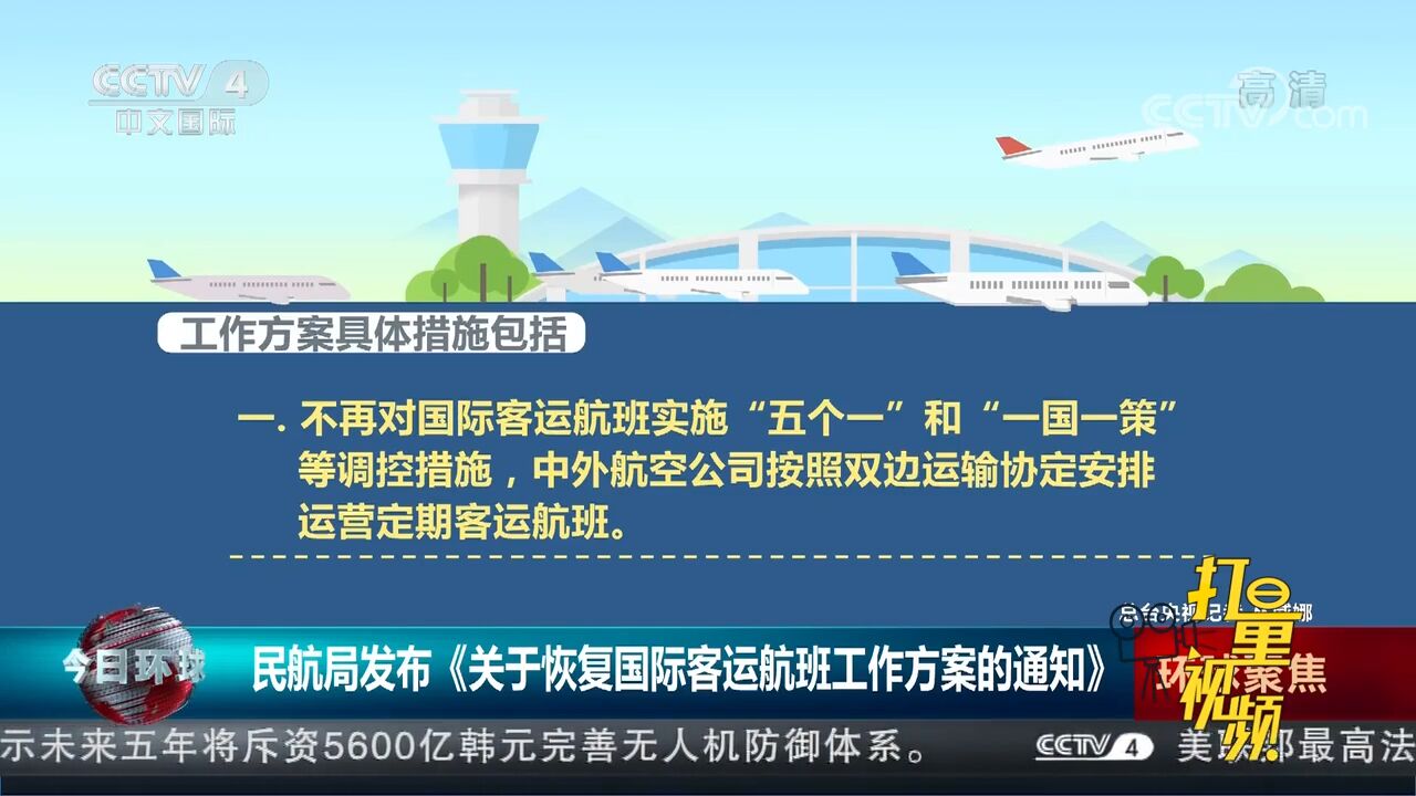 民航局发布《关于恢复国际客运航班工作方案的通知》