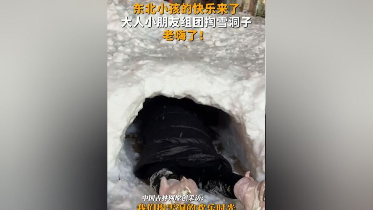 东北小孩的快乐来了,大人小朋友组团掏雪洞子,老嗨了!