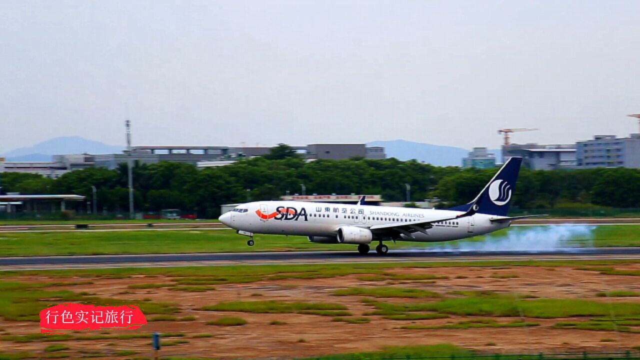 青岛直飞广州白云机场,山东航空波音738降落,接地瞬间干脆利落