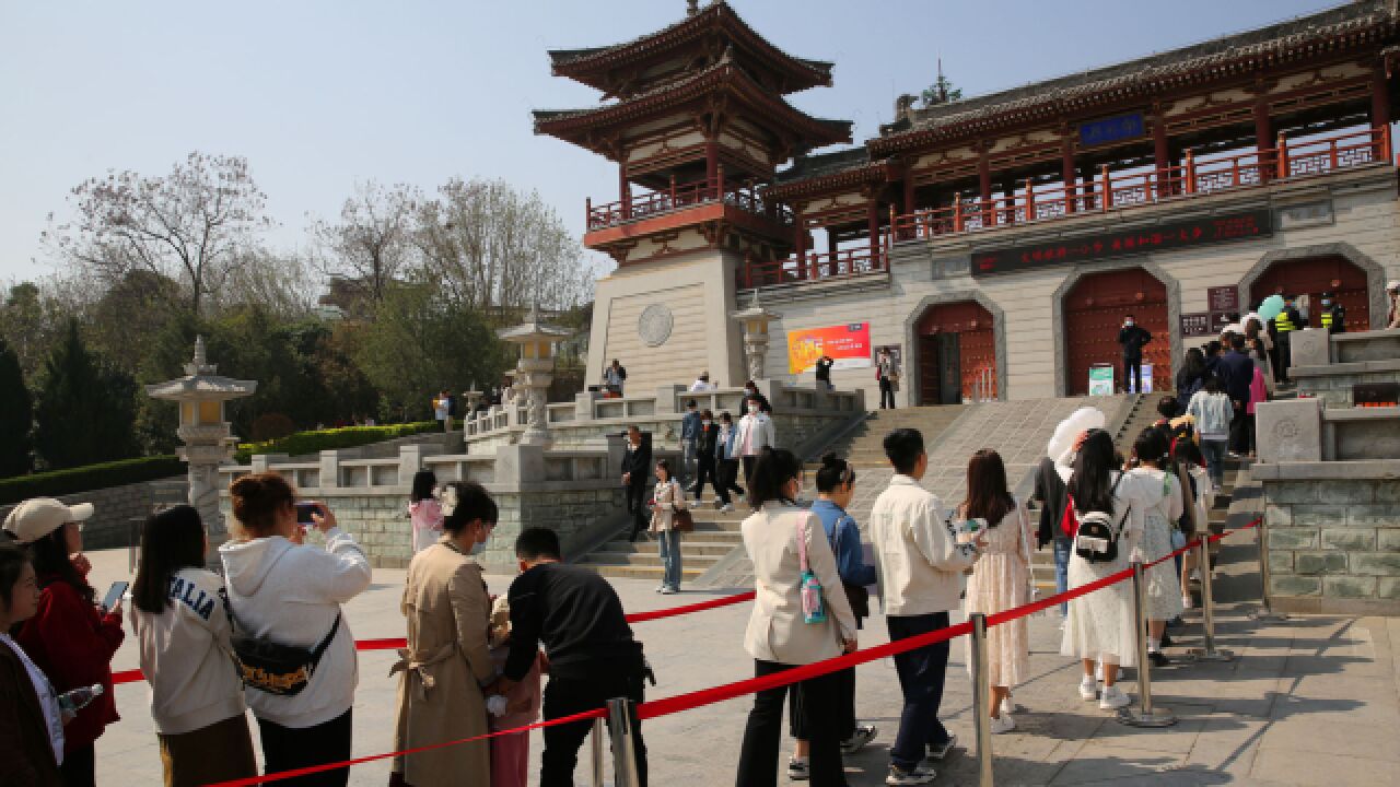 西安青龙寺:周六周日看樱花的人太多了,进门的队伍排了几百米