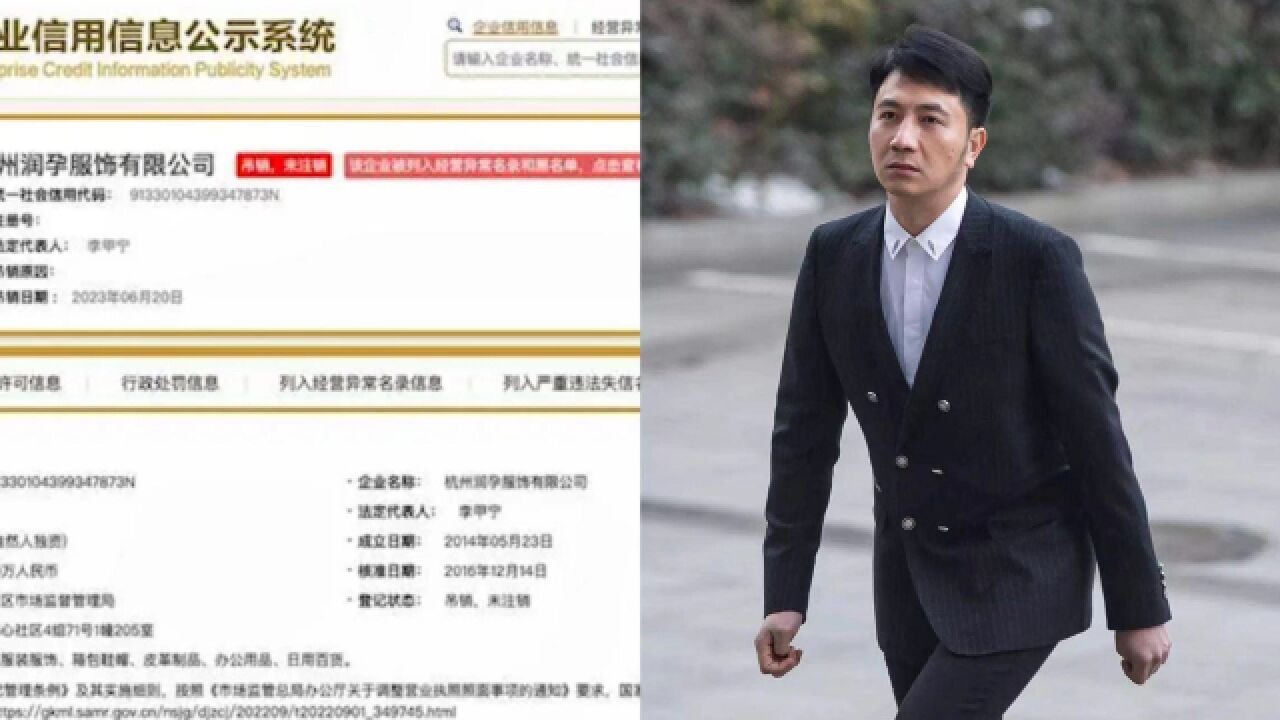 林生斌关联服饰公司被吊销,曾被列入严重违法失信名单,注册资本50万