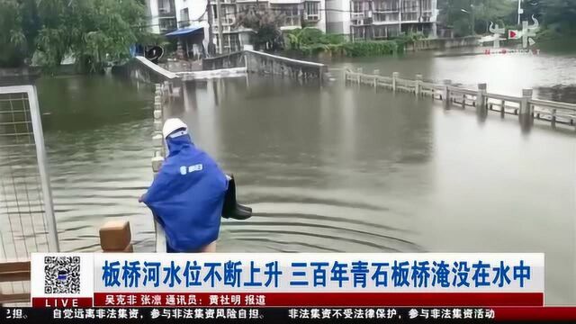 南京雨花台板桥河水位不断上升 三百年青石板桥淹没在水中