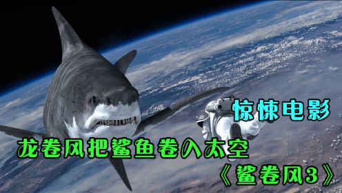鲨卷风再度来袭,卷起海里鲨鱼，打散鲨卷风后，鲨鱼意外进入太空