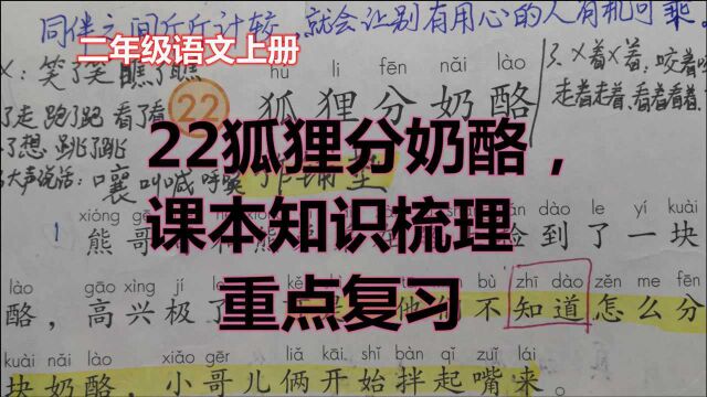 22狐狸分奶酪,二年级语文上册,课本重点复习梳理