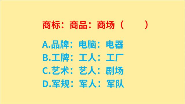 公务员考试,商标、商品、商场,判断词语关系