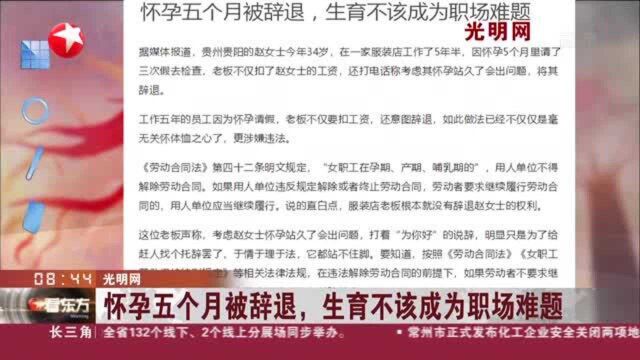 光明网:怀孕五个月被辞退,生育不该成为职场难题