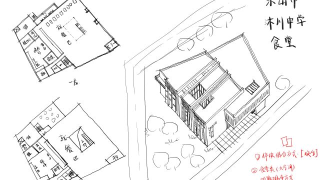 建筑快题【平面功能】+【造型设计】十八式之第17式:乐山市沐川中学食堂建筑方案解析领绘及设计语汇萃取(金筑四方考研教育)