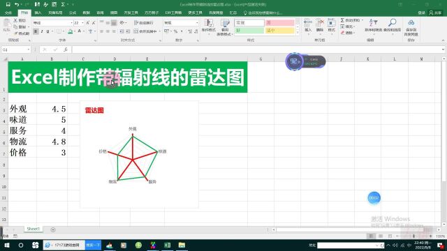 Excel制作带辐射线的雷达图