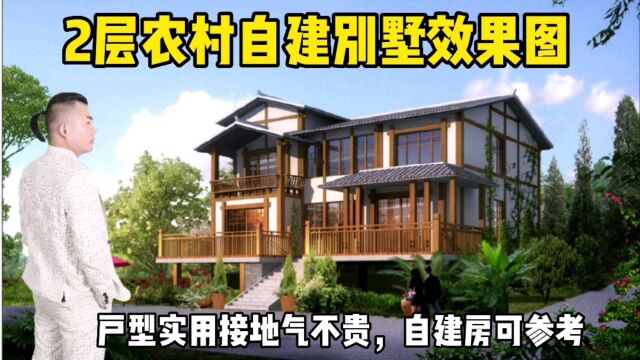 2层农村自建别墅效果图,户型实用接地气不贵,自建房可参考