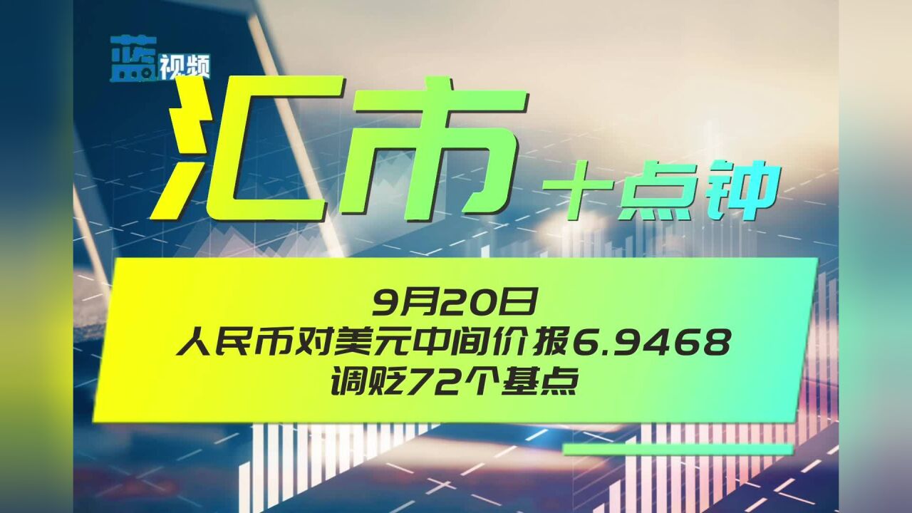 9月20日人民币汇率对美元中间价报6.9468,调贬72个基点