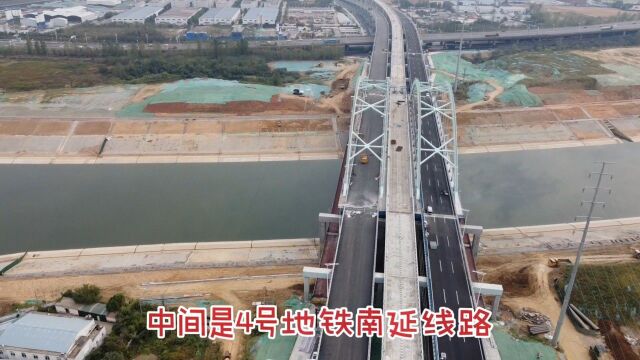 引江济淮繁华大道桥航拍,公路轨道并行,合肥主城与肥西华南城枢纽,还是双层