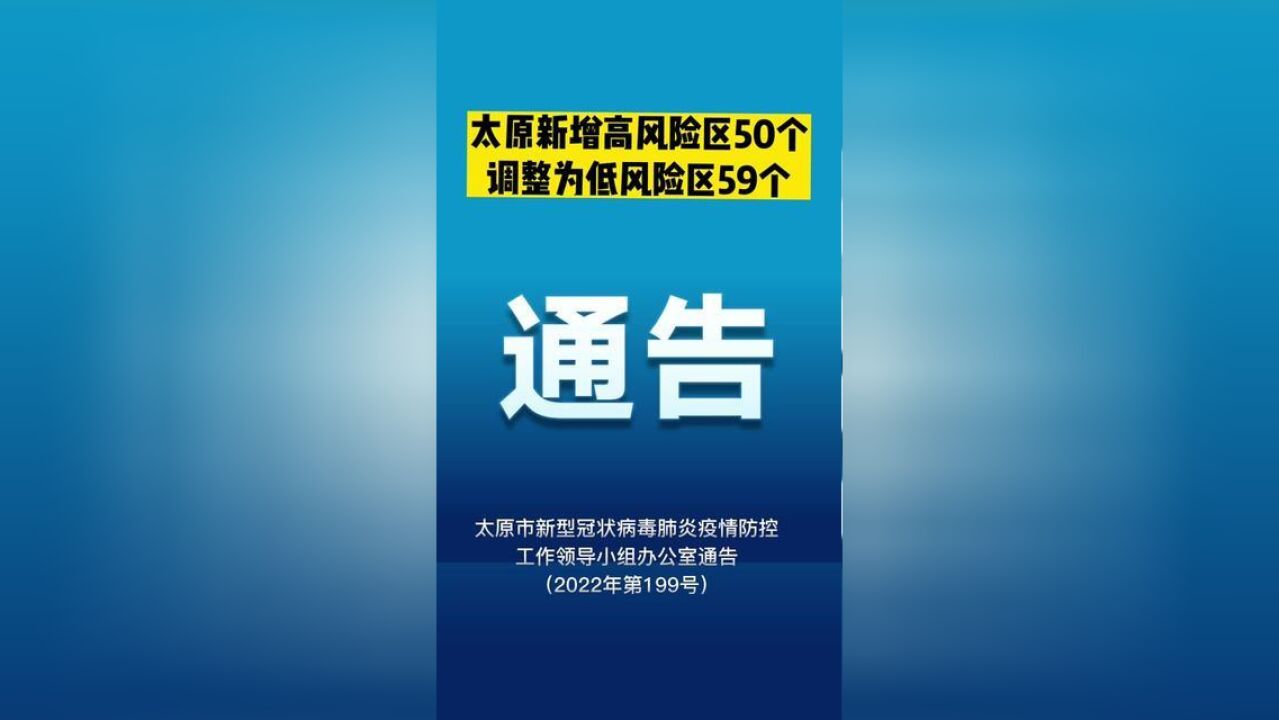 太原新增高风险区50个,调整为低风险区59个