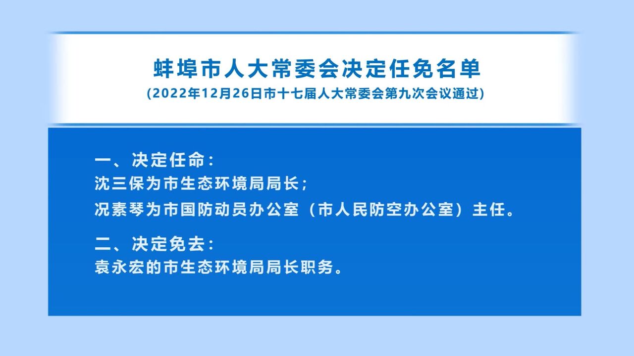 蚌埠市人大常委会决定任免名单