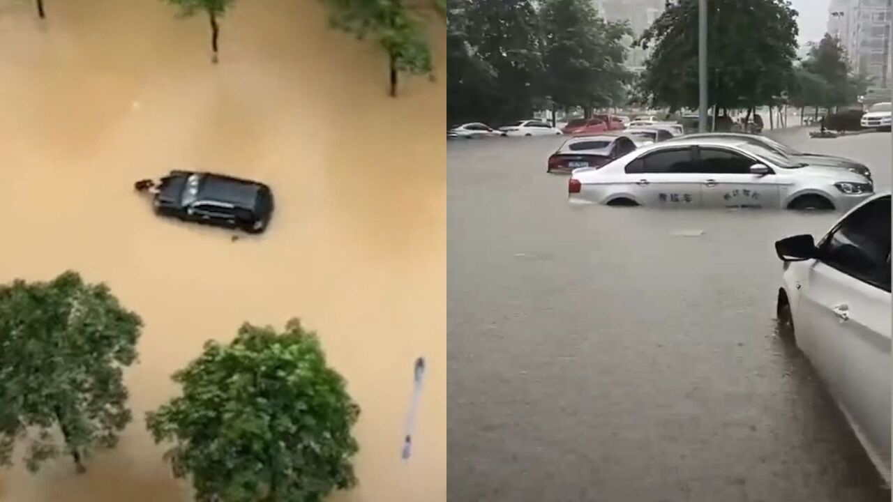 桂林暴雨致城区严重积水371所学校停课 车主实拍:车都快浮起来了