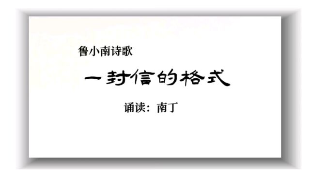 鲁小南诗歌《一封信的格式》诵读:南丁