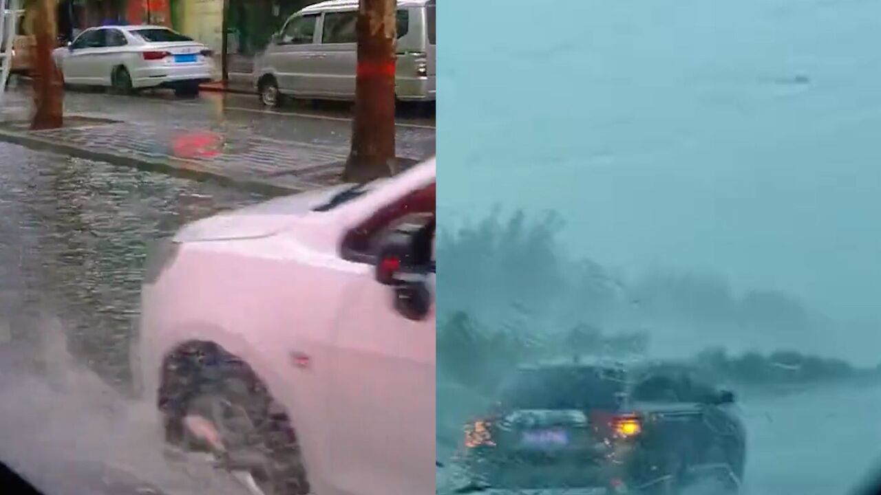 河南遭新一轮暴雨袭击:新乡积水漫路 郑州雨中开车视野一片模糊