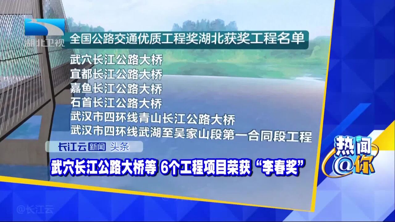 武穴长江公路大桥等 6个工程项目荣获“李春奖”