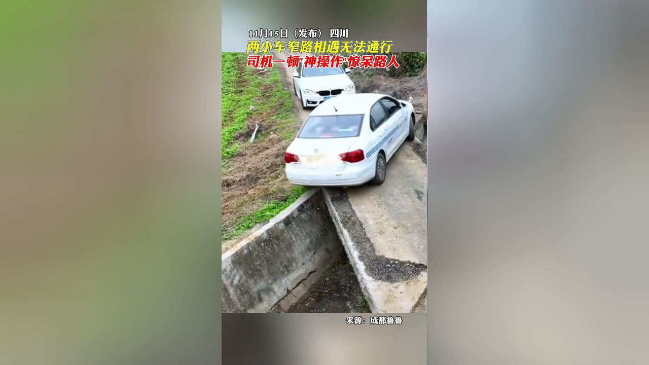 两小车窄路相遇无法通行,司机一顿“神操作”,惊呆了