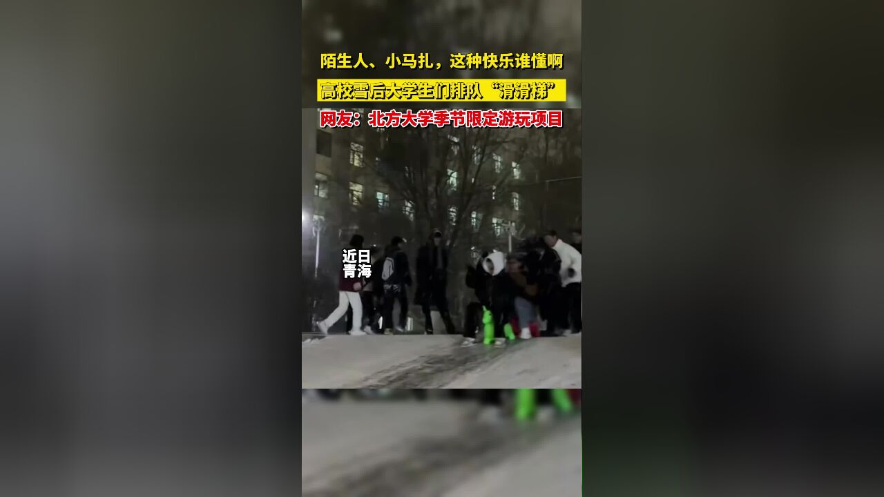 陌生人、小马扎,这种快乐谁懂,高校雪后大学生们排队“滑滑梯”