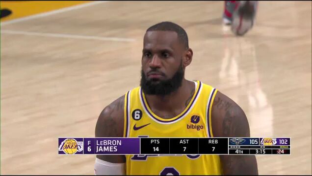 NBA常规赛：鹈鹕vs湖人第4节英文原声回放