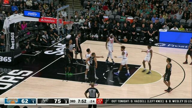 NBA常规赛：尼克斯vs马刺第3节英文原声回放