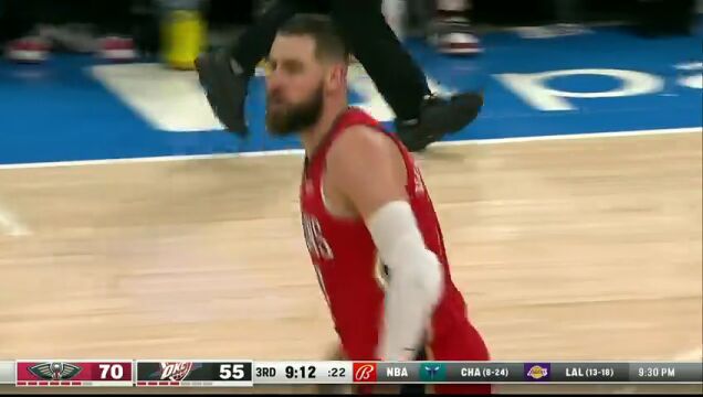 NBA常规赛：鹈鹕vs雷霆第3节英文原声回放