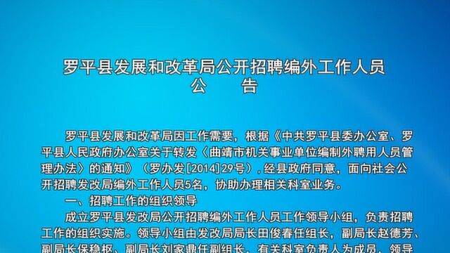 罗平县发展和改革局公开招聘编外工作人员公告